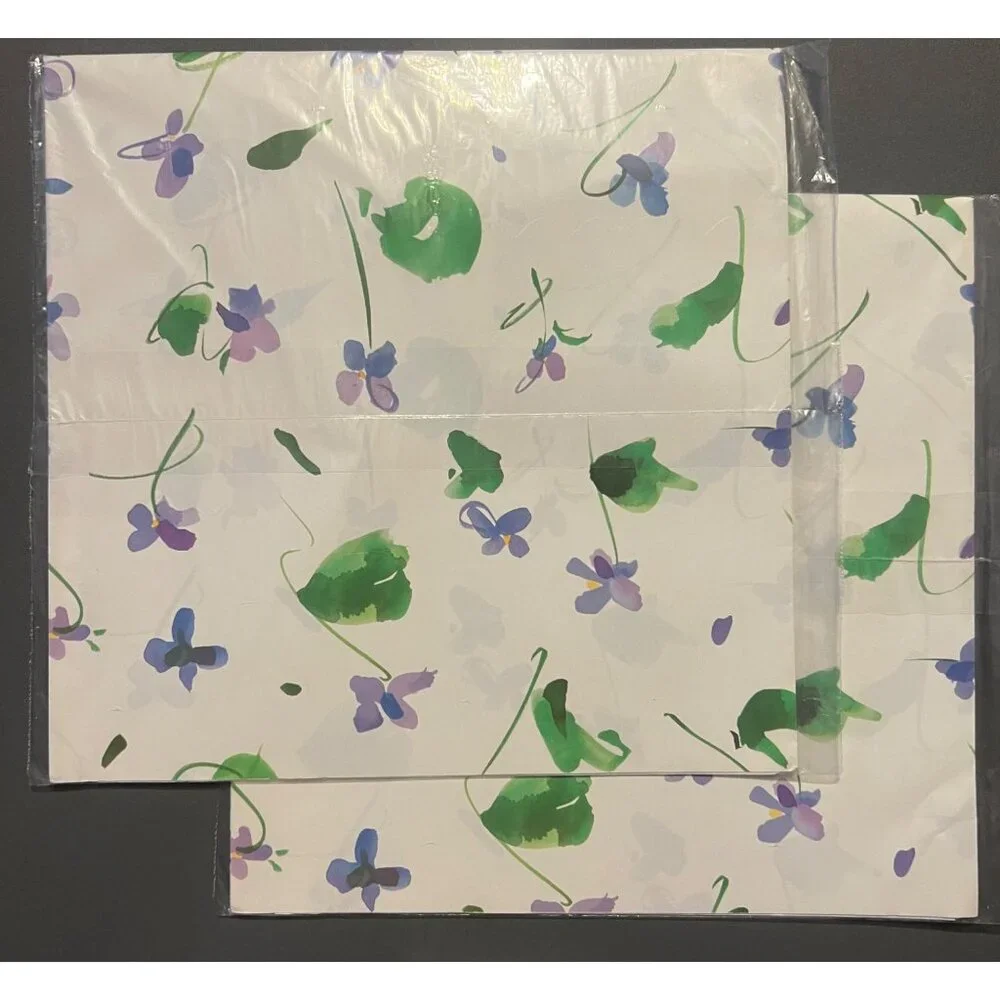 Lot of 2 Vintage Hallmark All Occasions Sealed Gift Wrap Violet Flowers & Leaves